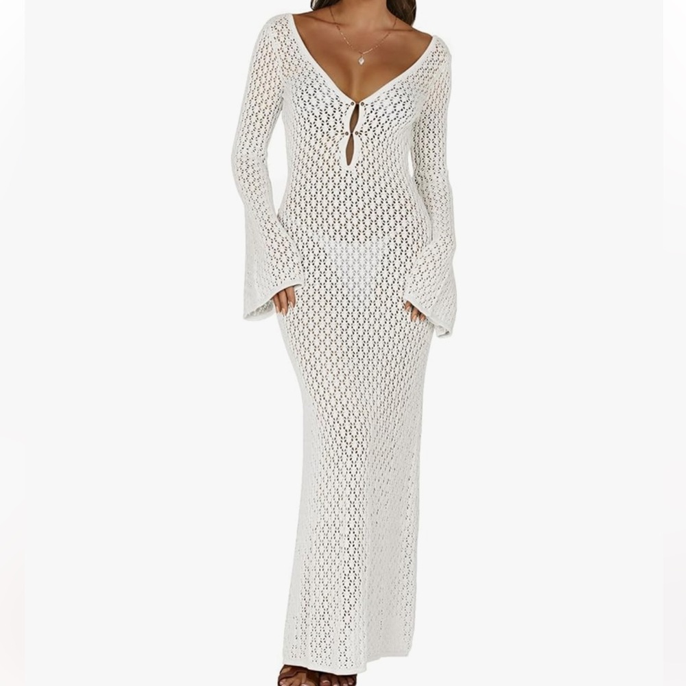Elegant Cream Lace Dress Swim Cover Up
